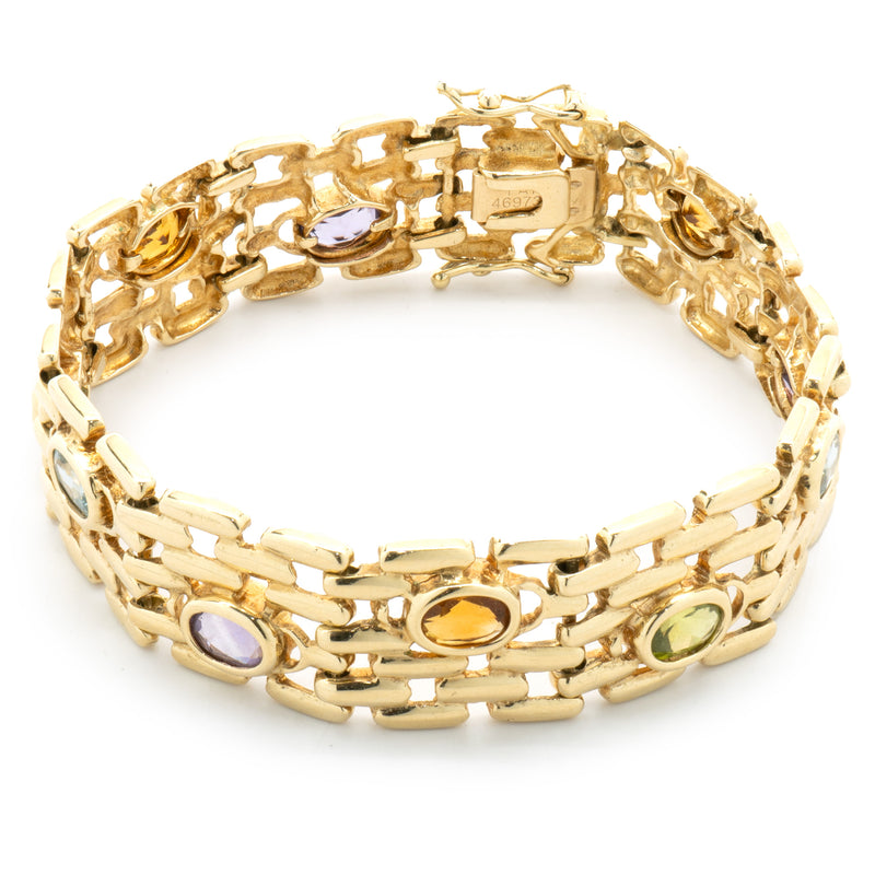 14 Karat Yellow Gold Bezel Set Multi Gemstone Station Bracelet