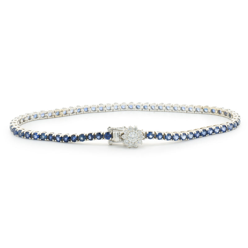 14 Karat White Gold Sapphire and Diamond Inline Bracelet