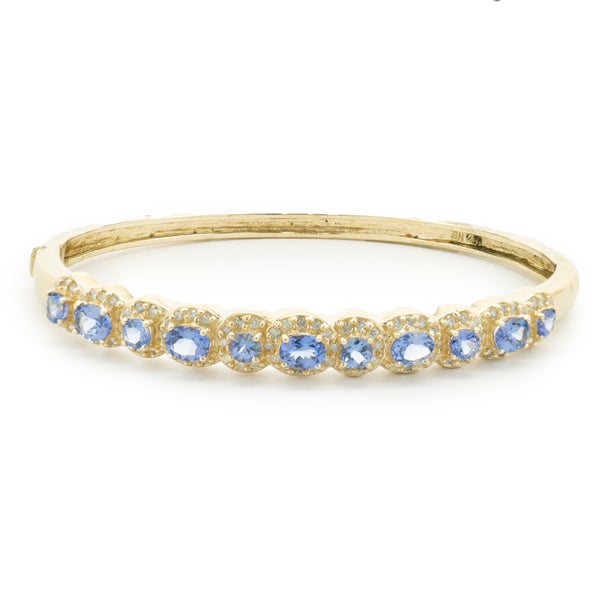 14 Karat Yellow Gold Multi Shape Tanzanite and Diamond Bangle Bracelet