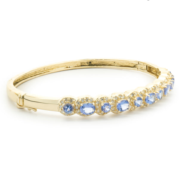 14 Karat Yellow Gold Multi Shape Tanzanite and Diamond Bangle Bracelet