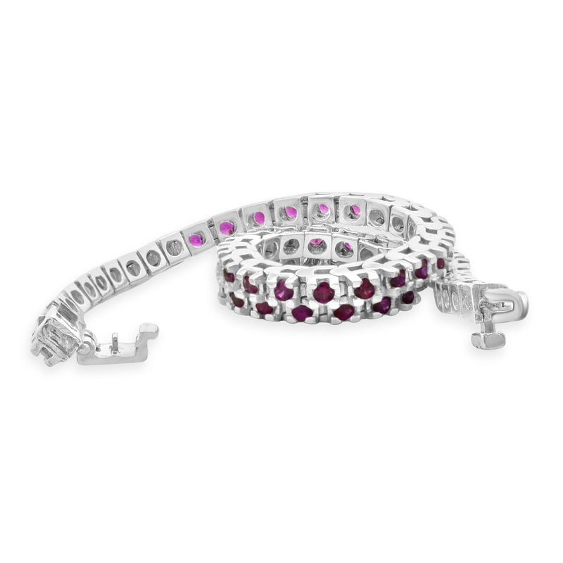 14 Karat White Gold Pink Sapphire Tennis Bracelet