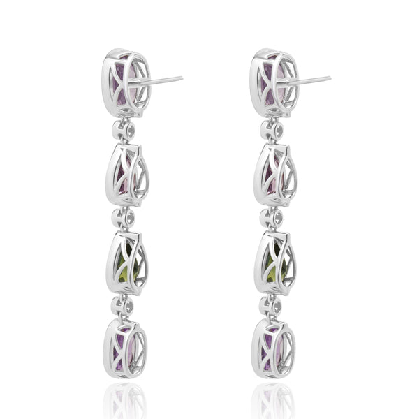18 Karat White Gold Multi Colored Sapphire and Diamond Drop Earrings