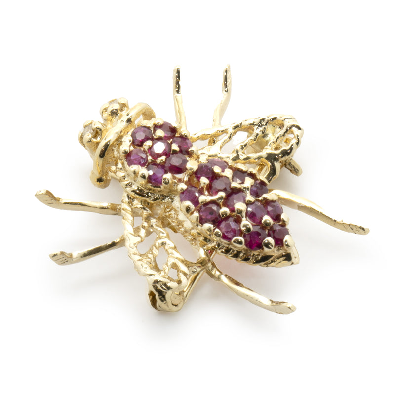 14 Karat Yellow Gold Pave Ruby and Diamond Bee Pin