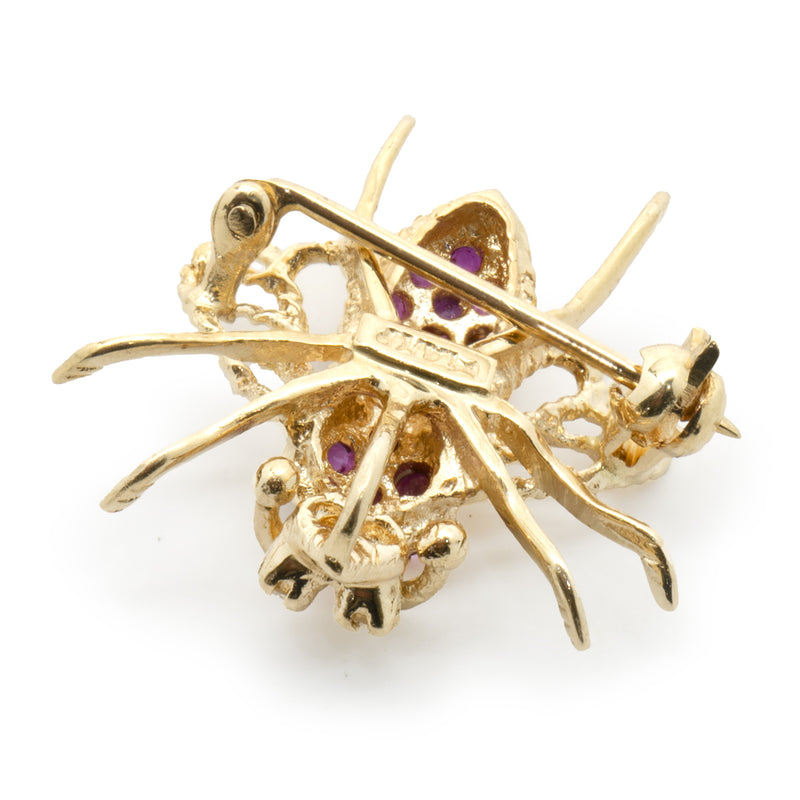 14 Karat Yellow Gold Pave Ruby and Diamond Bee Pin