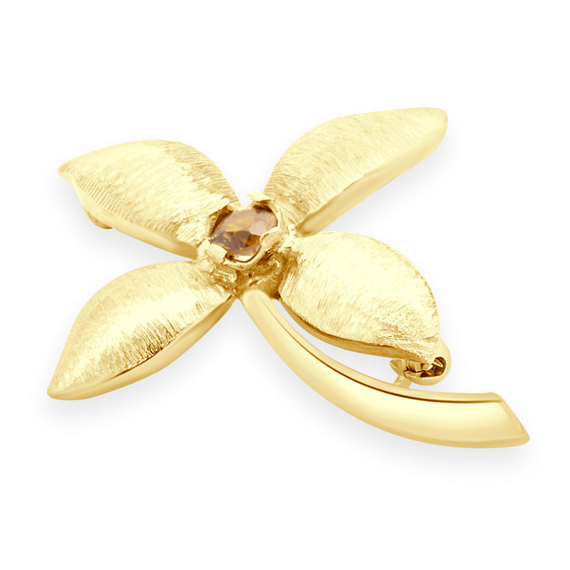 14 Karat Yellow Gold Citrine Flower Pin