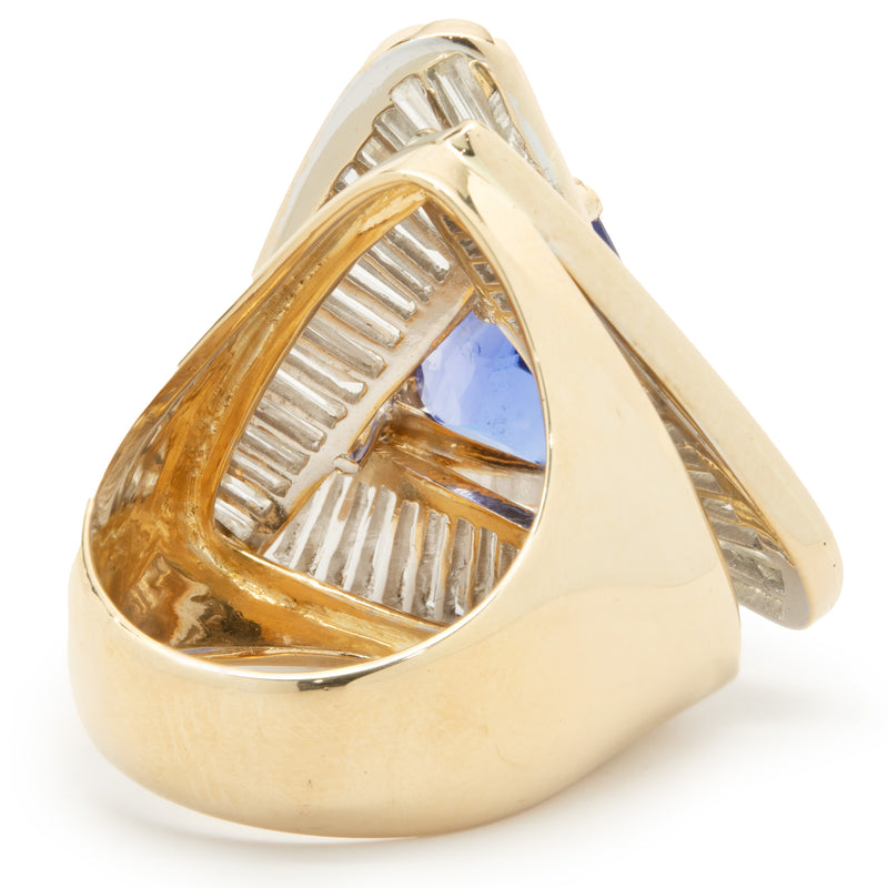 18 Karat Yellow Gold Triangle Tanzanite and Diamond Ballerina Ring and Earrings SET
