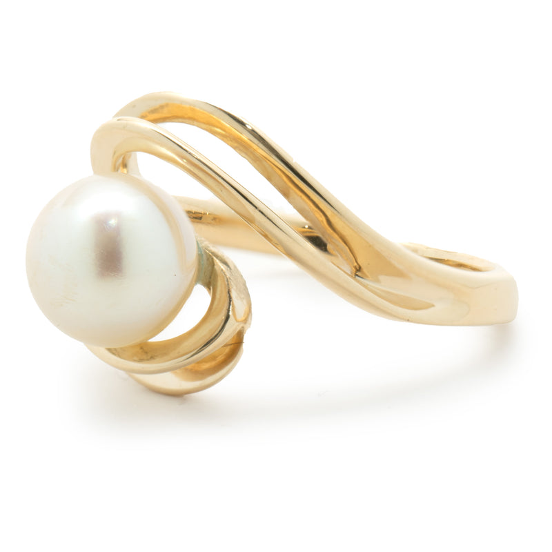 14 Karat Yellow Gold Freshwater Pearl Swirl Ring