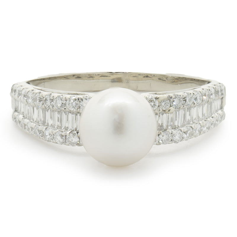 14 Karat White Gold Pearl and Diamond Ring