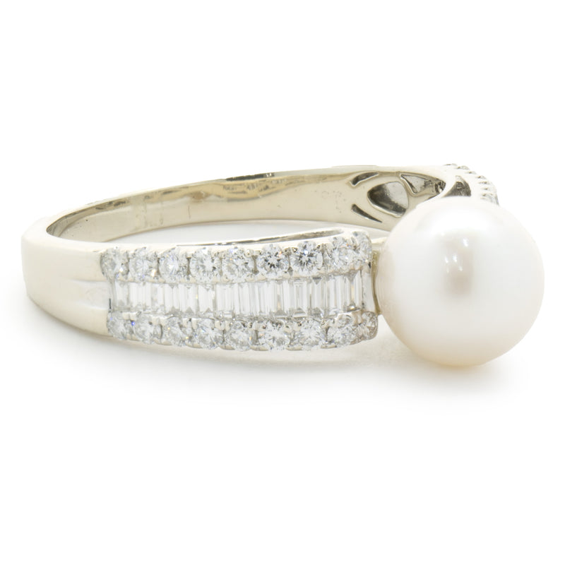14 Karat White Gold Pearl and Diamond Ring
