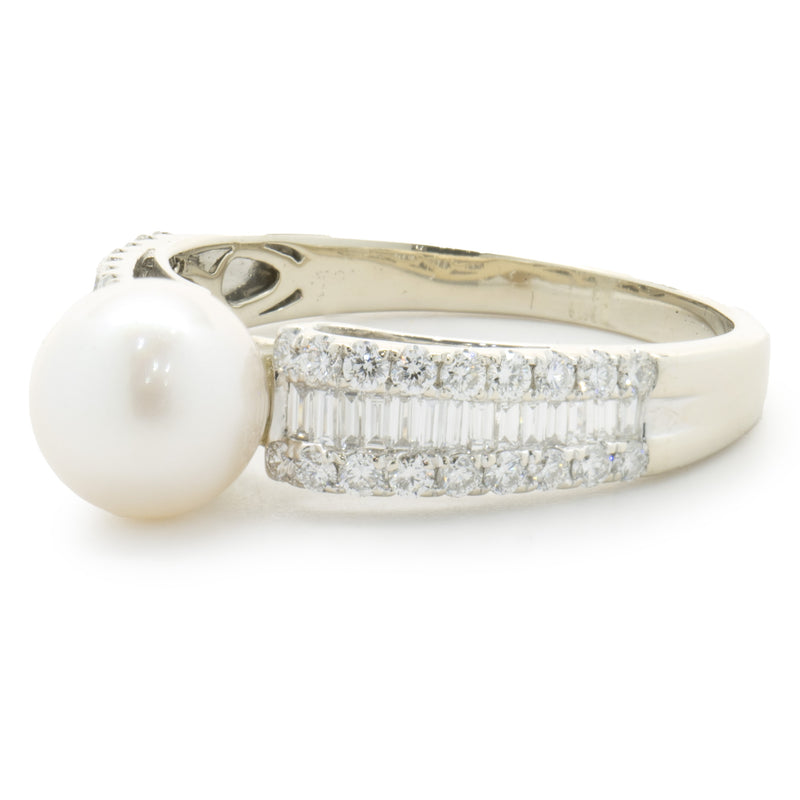 14 Karat White Gold Pearl and Diamond Ring
