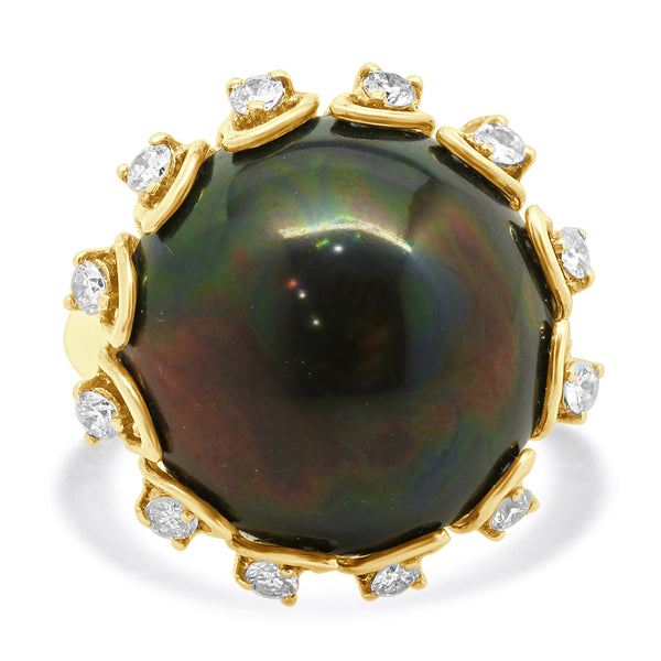 14 Karat Yellow Gold Diamond Plum Mabe Pearl Ring