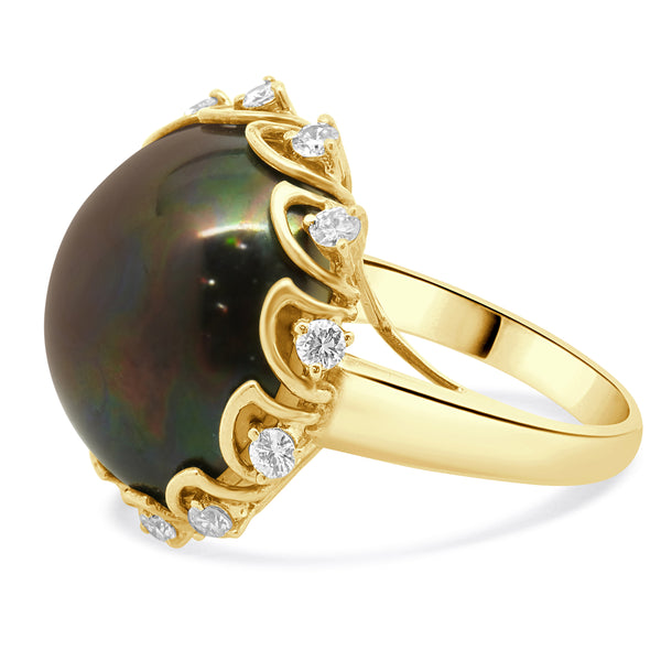 14 Karat Yellow Gold Diamond Plum Mabe Pearl Ring