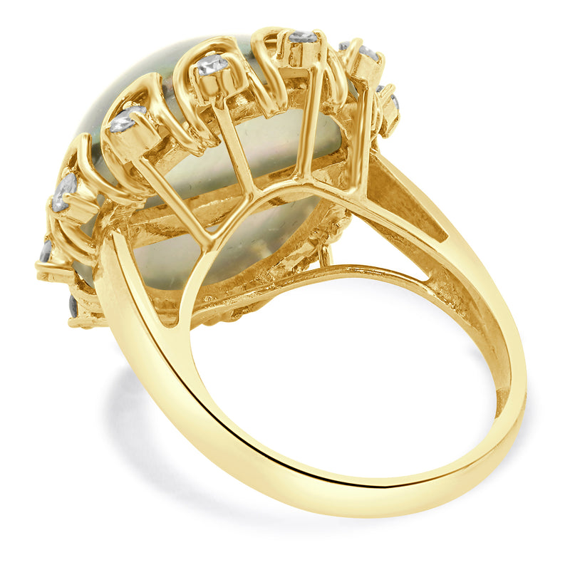 14 Karat Yellow Gold Diamond Plum Mabe Pearl Ring