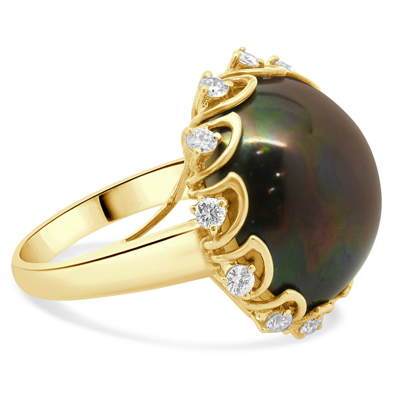 14 Karat Yellow Gold Diamond Plum Mabe Pearl Ring