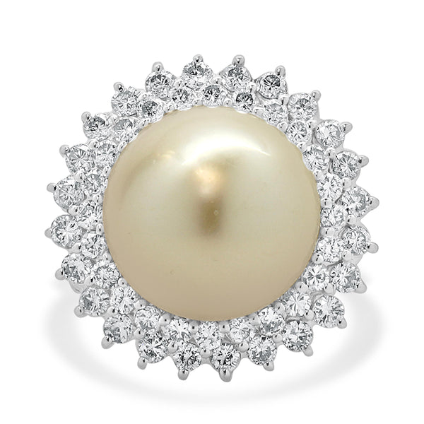 18 Karat White Gold 13mm South Sea Pearl and Diamond Ballerina Ring