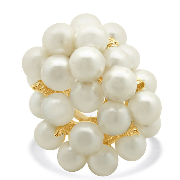 14 Karat Yellow Gold Vintage Pearl Cluster Ring
