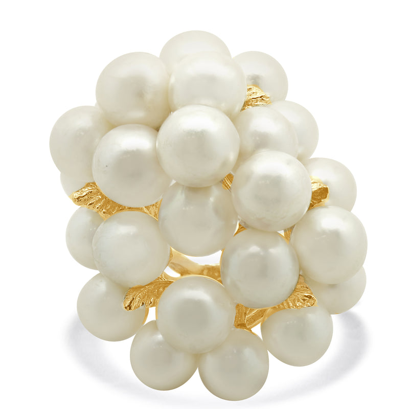 14 Karat Yellow Gold Vintage Pearl Cluster Ring