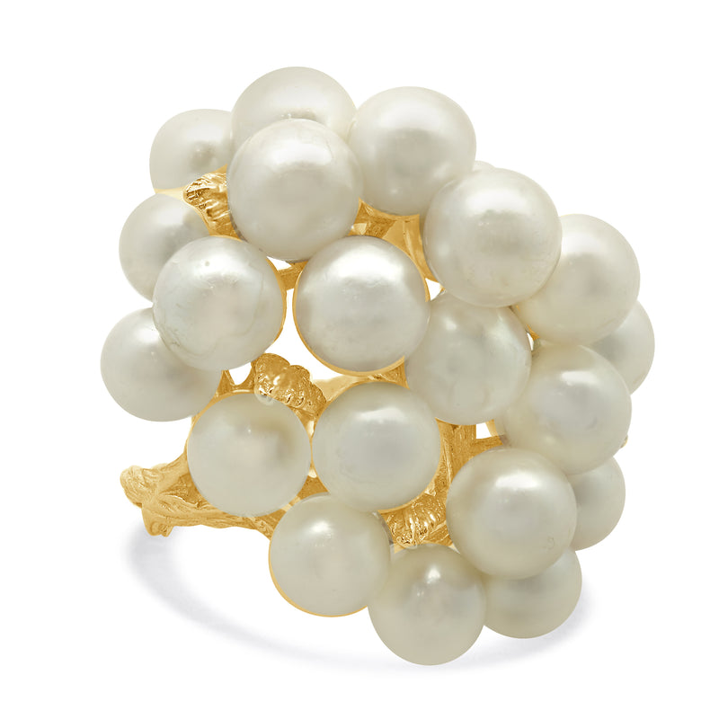 14 Karat Yellow Gold Vintage Pearl Cluster Ring