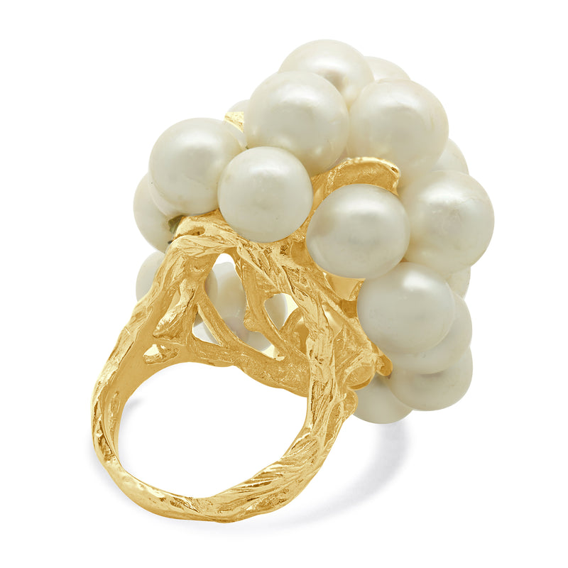 14 Karat Yellow Gold Vintage Pearl Cluster Ring