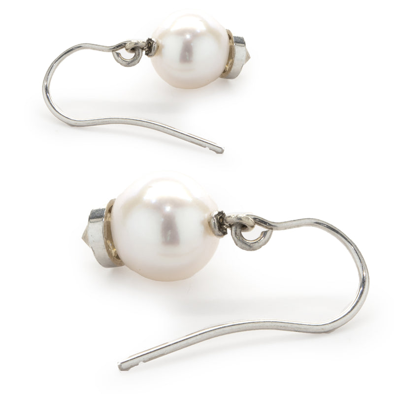 14 Karat White Gold Pearl and Diamond Capped Drop Earrings