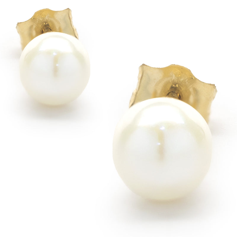 14 Karat Yellow Gold Pearl Stud Earrings