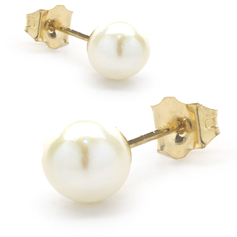 14 Karat Yellow Gold Pearl Stud Earrings