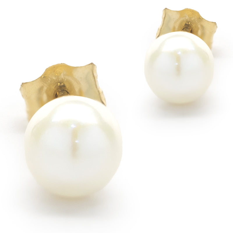 14 Karat Yellow Gold Pearl Stud Earrings