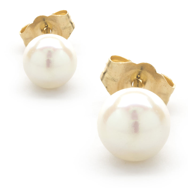 14 Karat Yellow Gold Pearl Stud Earrings