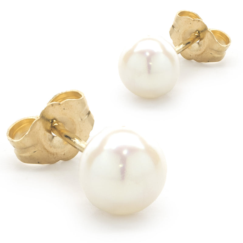 14 Karat Yellow Gold Pearl Stud Earrings