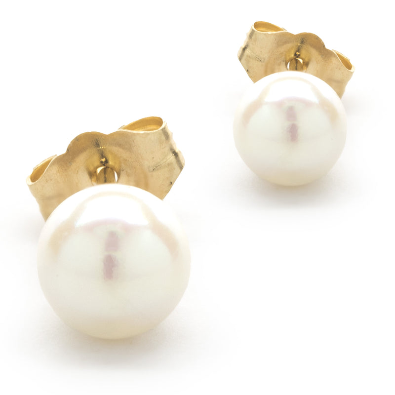14 Karat Yellow Gold Pearl Stud Earrings