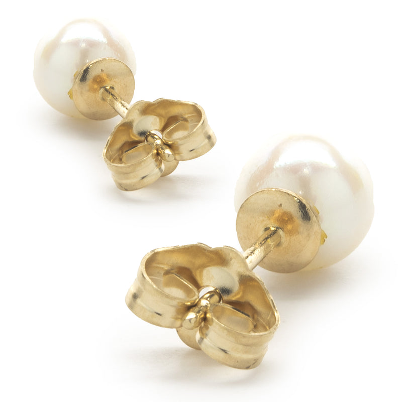 14 Karat Yellow Gold Pearl Stud Earrings