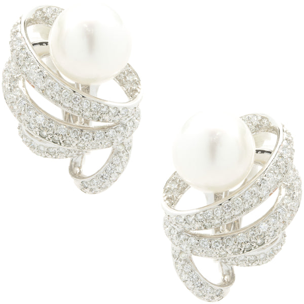 18 Karat White Gold Pave Diamond and South Sea Pearl Swirl Earrings – The  Estate Watch And Jewelry Company®