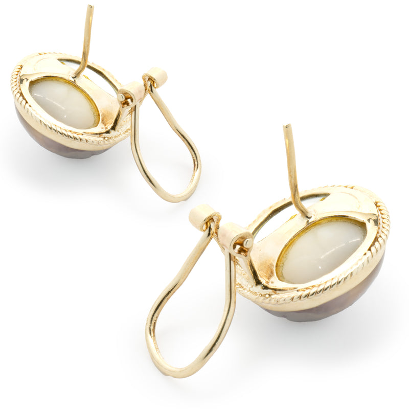 14 Karat Yellow Gold Purple Mabe Pearl Stud Earrings