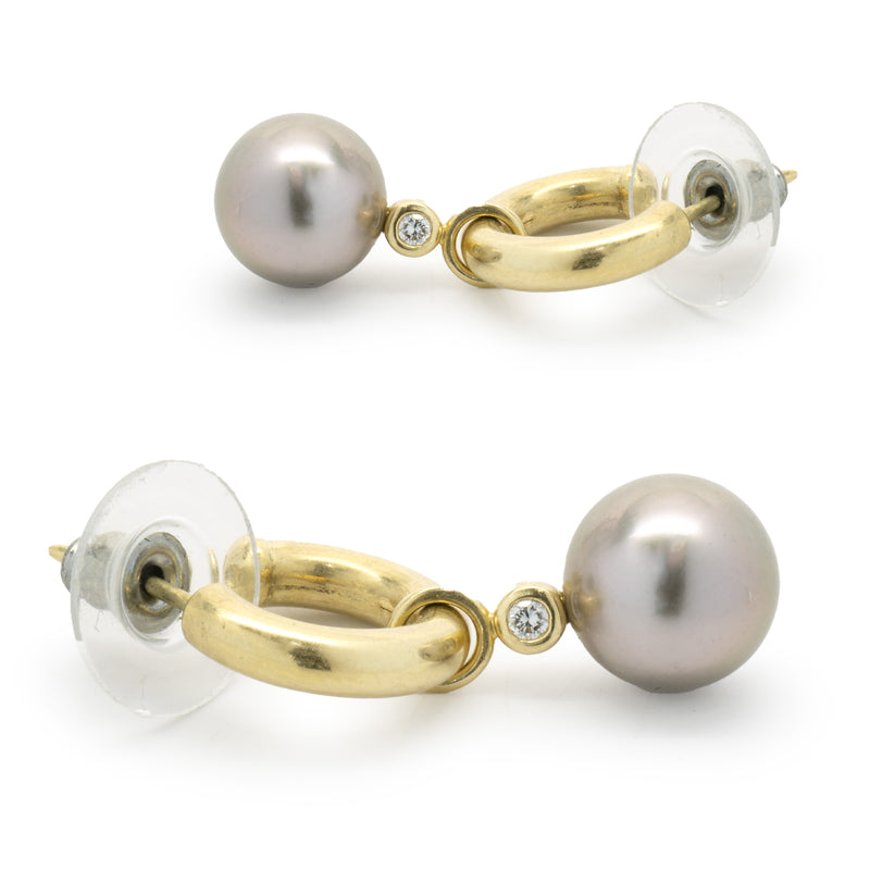 18 Karat Yellow Gold Tahitian Pearl Drop Earrings