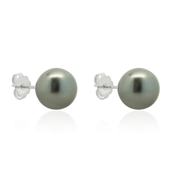 14 Karat White Gold Tahitian Pearl and Diamond Stud Earrings