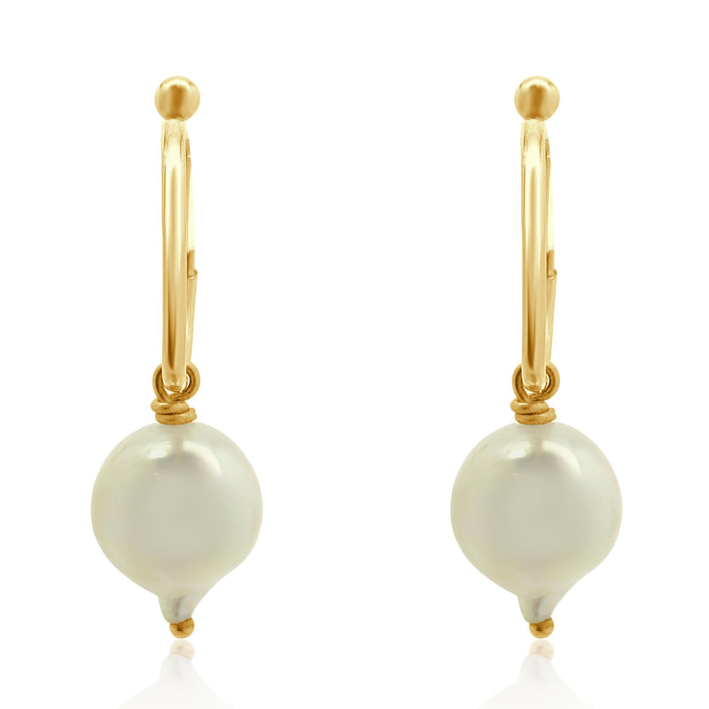 14 Karat Yellow Gold 6Freshwater Pearl Hoop Earrings