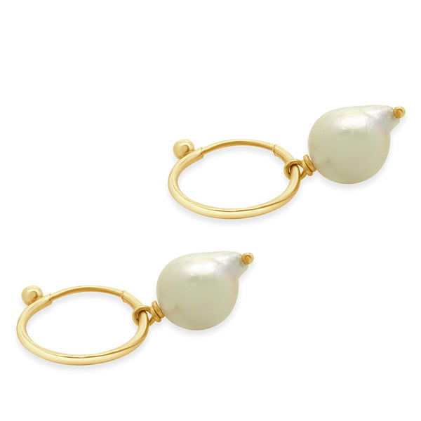 14 Karat Yellow Gold 6Freshwater Pearl Hoop Earrings