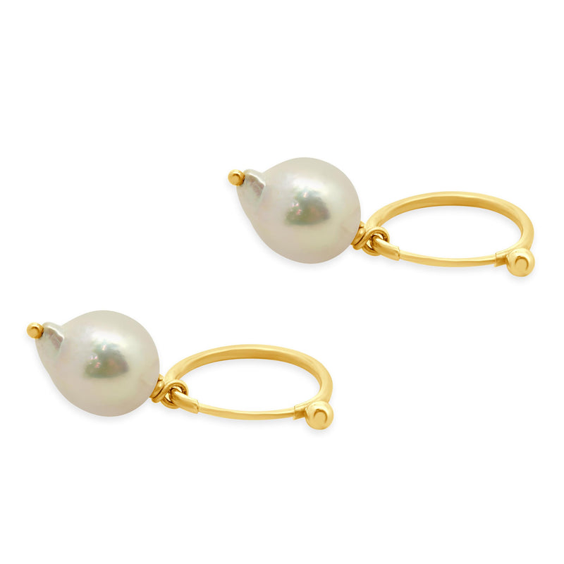 14 Karat Yellow Gold 6Freshwater Pearl Hoop Earrings