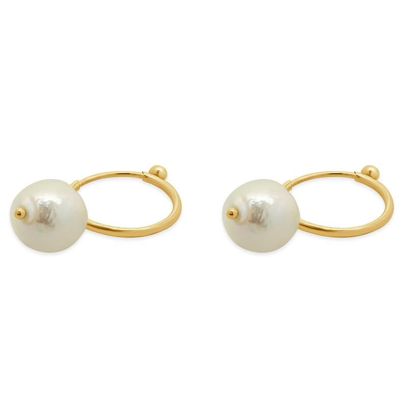 14 Karat Yellow Gold 6Freshwater Pearl Hoop Earrings