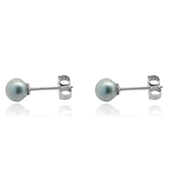 14 Karat White Gold Blue Akoya Pearl Earrings