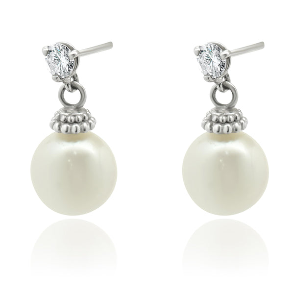 14 Karat White Gold Pearl and Diamond Drop Earrings