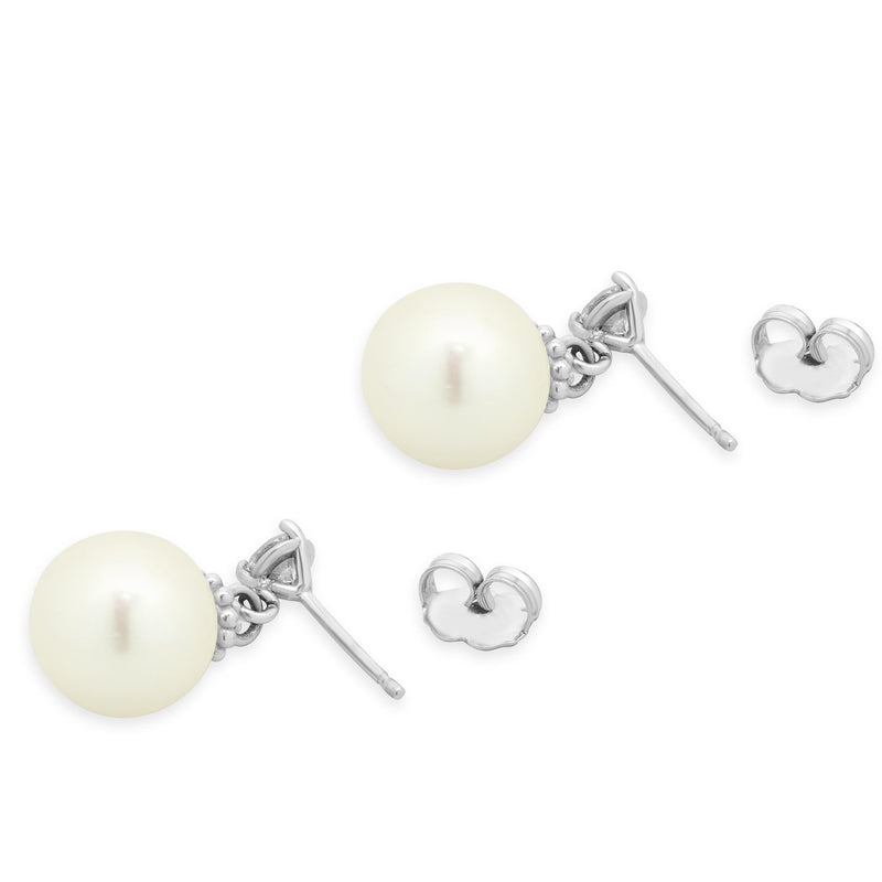 14 Karat White Gold Pearl and Diamond Drop Earrings