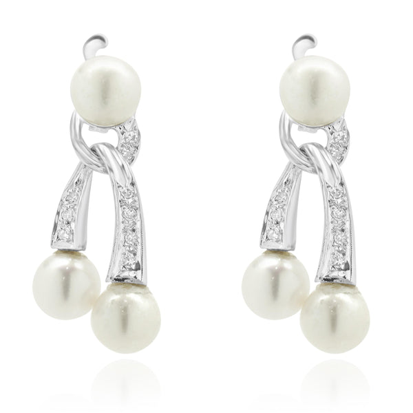 14 Karat White Gold Pearl and Diamond Dangle Earrings