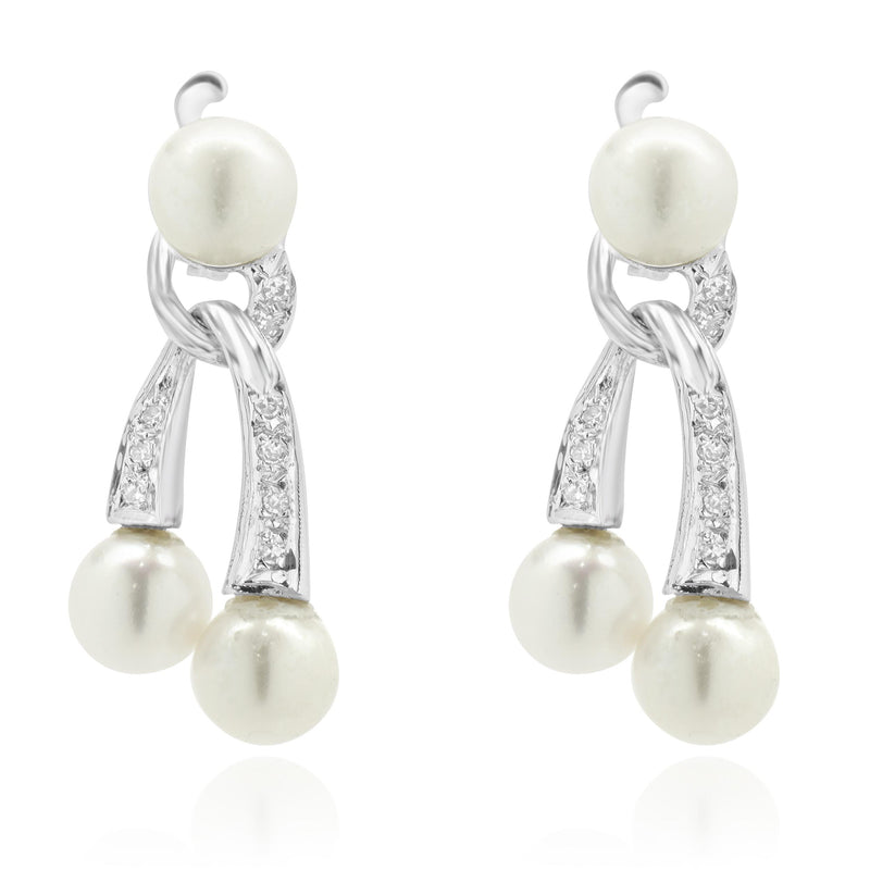 14 Karat White Gold Pearl and Diamond Dangle Earrings