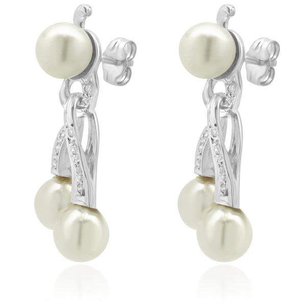 14 Karat White Gold Pearl and Diamond Dangle Earrings
