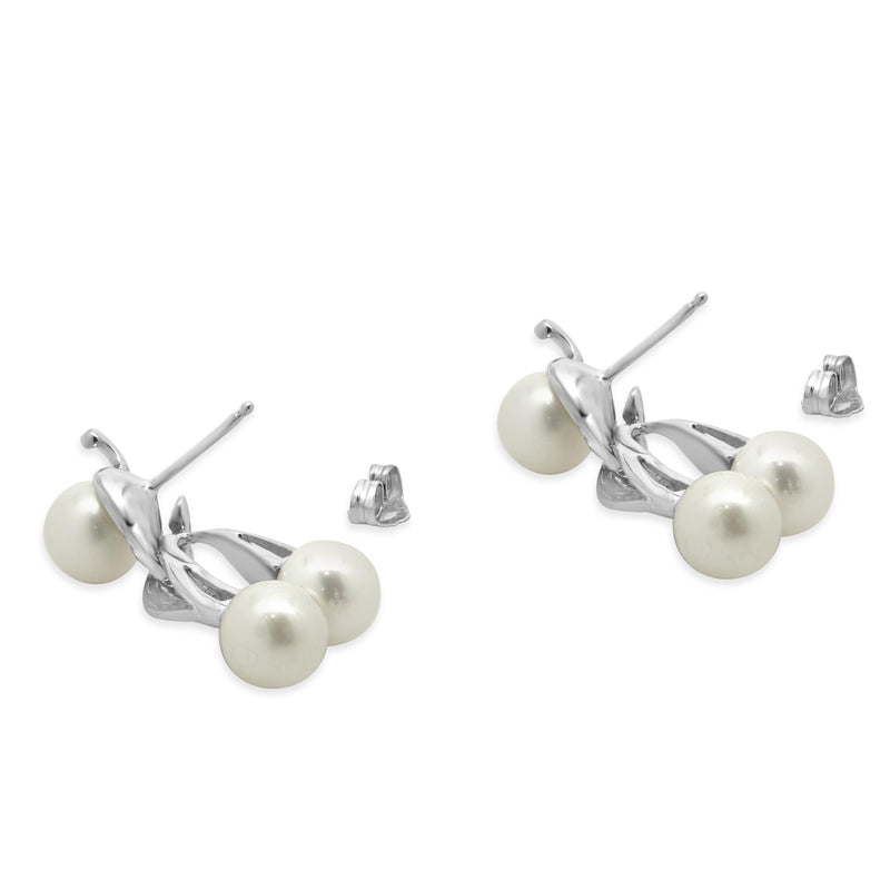 14 Karat White Gold Pearl and Diamond Dangle Earrings