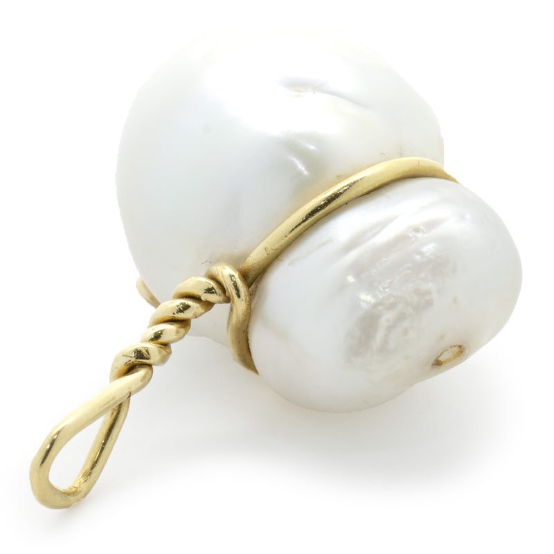 18 Karat Yellow Gold Baroque Pearl and Champagne Diamond Pendant