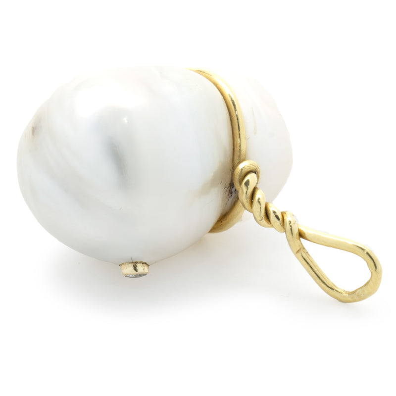 18 Karat Yellow Gold Baroque Pearl and Champagne Diamond Pendant