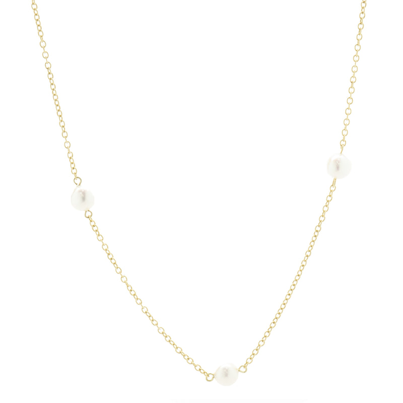 18 Karat Yellow Gold Pearl Station Necklace