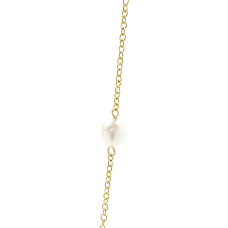 18 Karat Yellow Gold Pearl Station Necklace